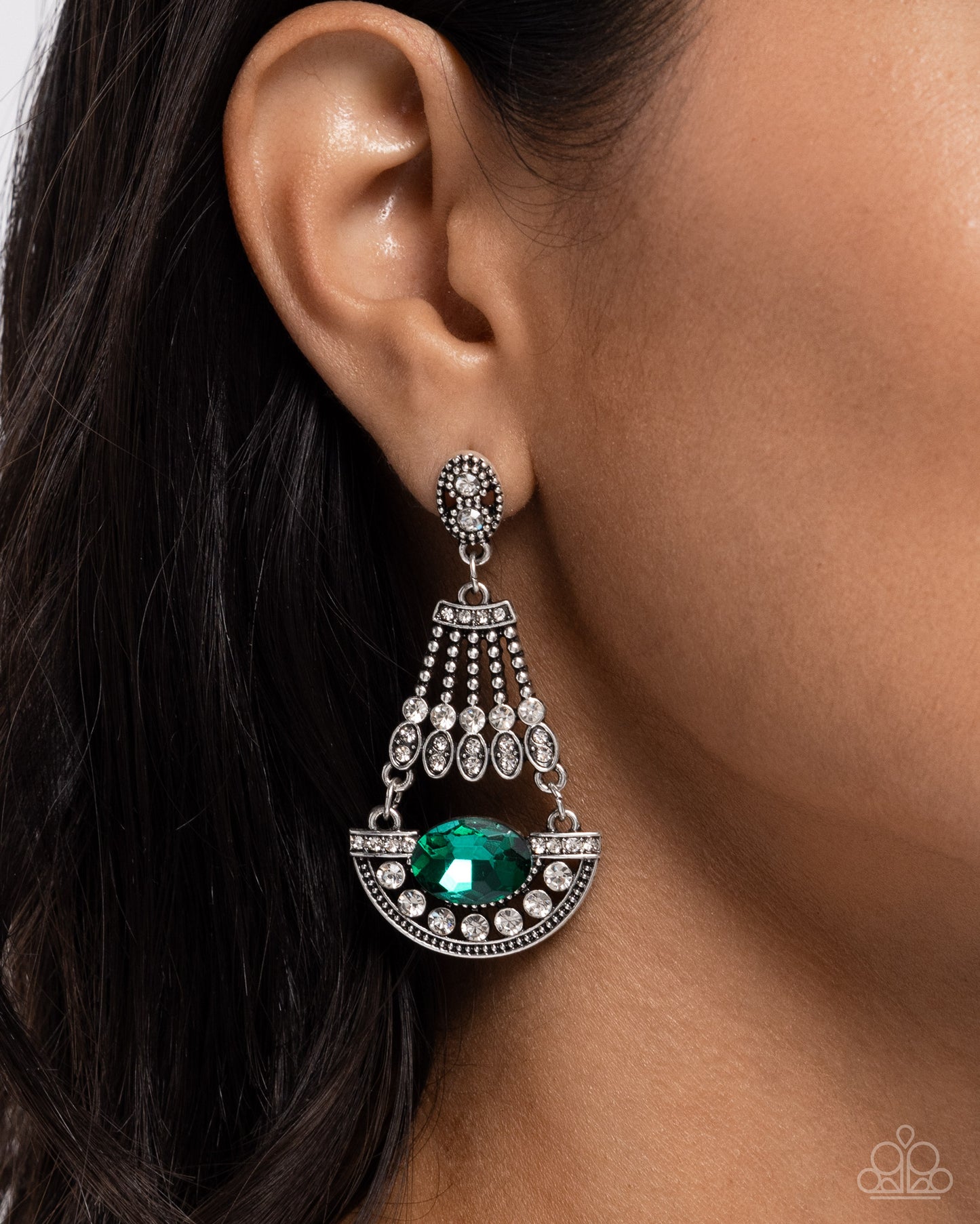 Complimentary Chandelier - Green Emerald Gem Post Earring Paparazzi E2544