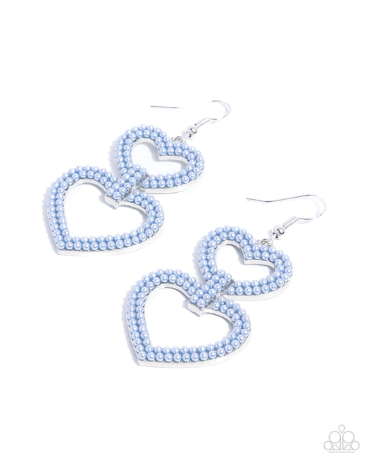 Dedicated Darling - Blue Chambray Pearl Heart Earring Paparazzi E2491