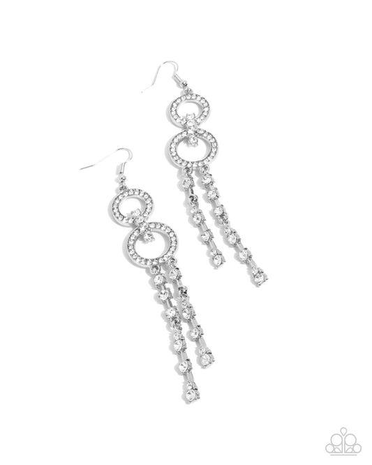 Chic Crowd - White Rhinestone, Gems & Silver Shimmery Earring Paparazzi E2385