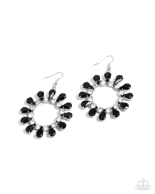 Paparazzi Wreathed Wish - Black Rhinestone Silver Circle Earrings E3248