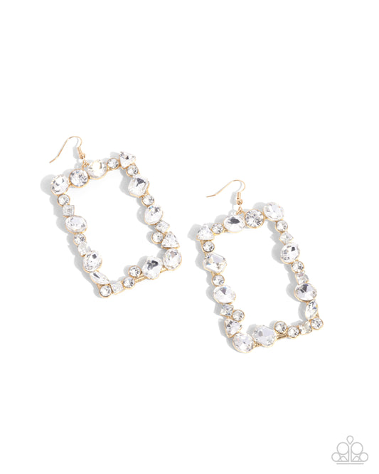 Wishful Wardrobe - Gold & White Gem Oversized Frame Earring Paparazzi E2327