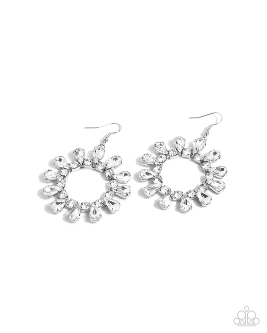 Wreathed Wish - White Teardrop Gem Shimmery Earring Paparazzi E2449