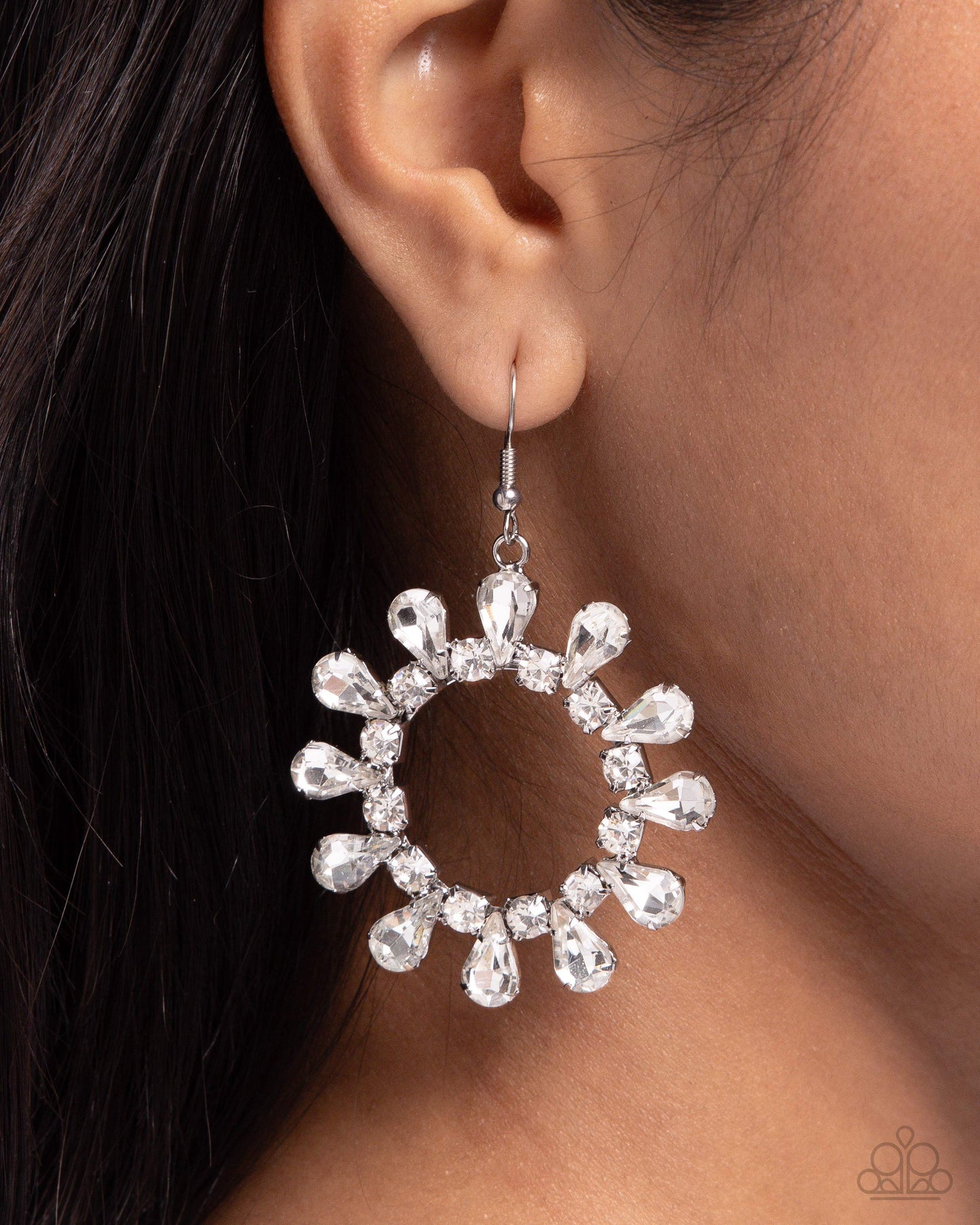 Wreathed Wish - White Teardrop Gem Shimmery Earring Paparazzi E2449