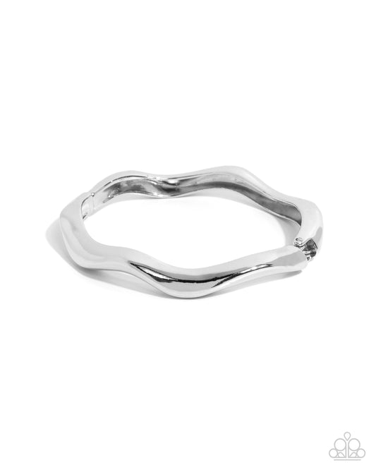 Waving Hello - Silver Hammered High Sheen Hinged Bracelet Paparazzi B2015