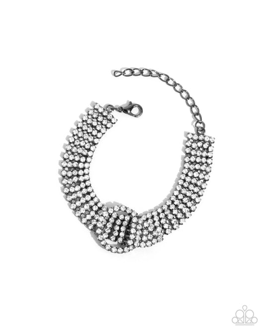 Musings Magic - Black Gunmetal & White Rhinestone Bracelet Paparazzi B2172