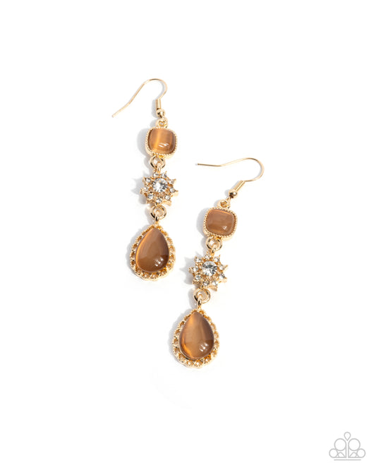 Feeling Fantastic - Brown Cat's Eye Stone Gold Earring Paparazzi E2685