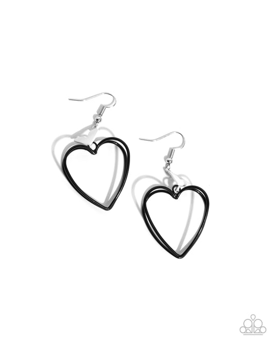 Acceptable Affection - Black Heart & White Painted Heart Earring Paparazzi E2349