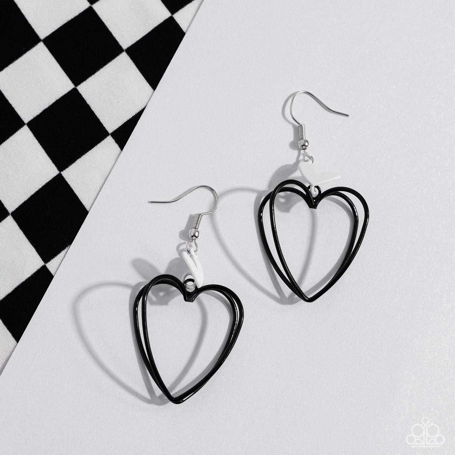 Acceptable Affection - Black Heart & White Painted Heart Earring Paparazzi E2349