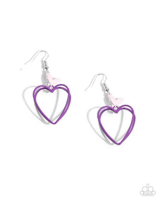 Acceptable Affection - Purple Painted Heart Frame Earring Paparazzi E2836