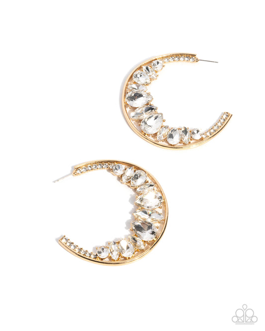 Refined Rewind - Gold, White Gem & Rhinestone 2 1/2 Inch Hoop Earring Paparazzi E2671