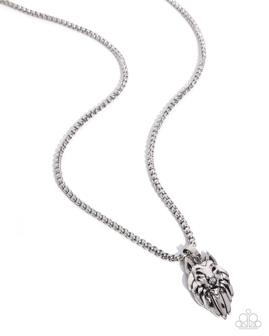 Wolf Warrior - Silver Wolf Head Pendant Urban Necklace Paparazzi N2771