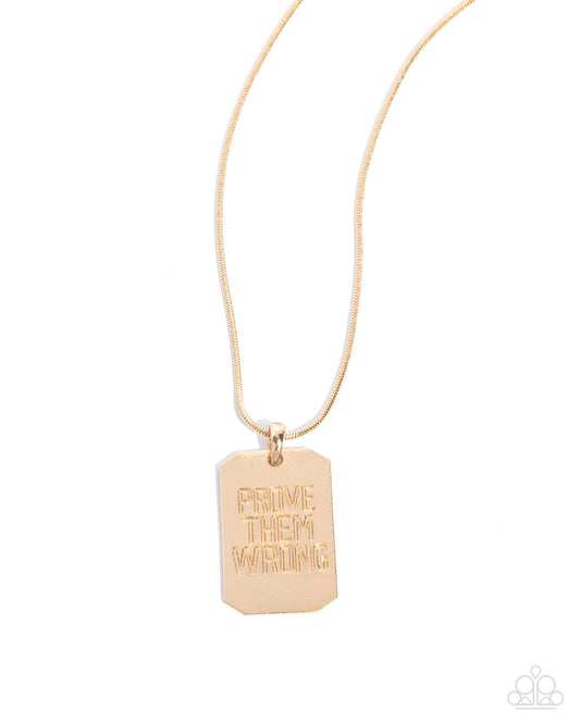 Prove Them Wrong - Gold Inspirational "Prove Them Wrong" Pendant Urban Necklace Paparazzi N3364