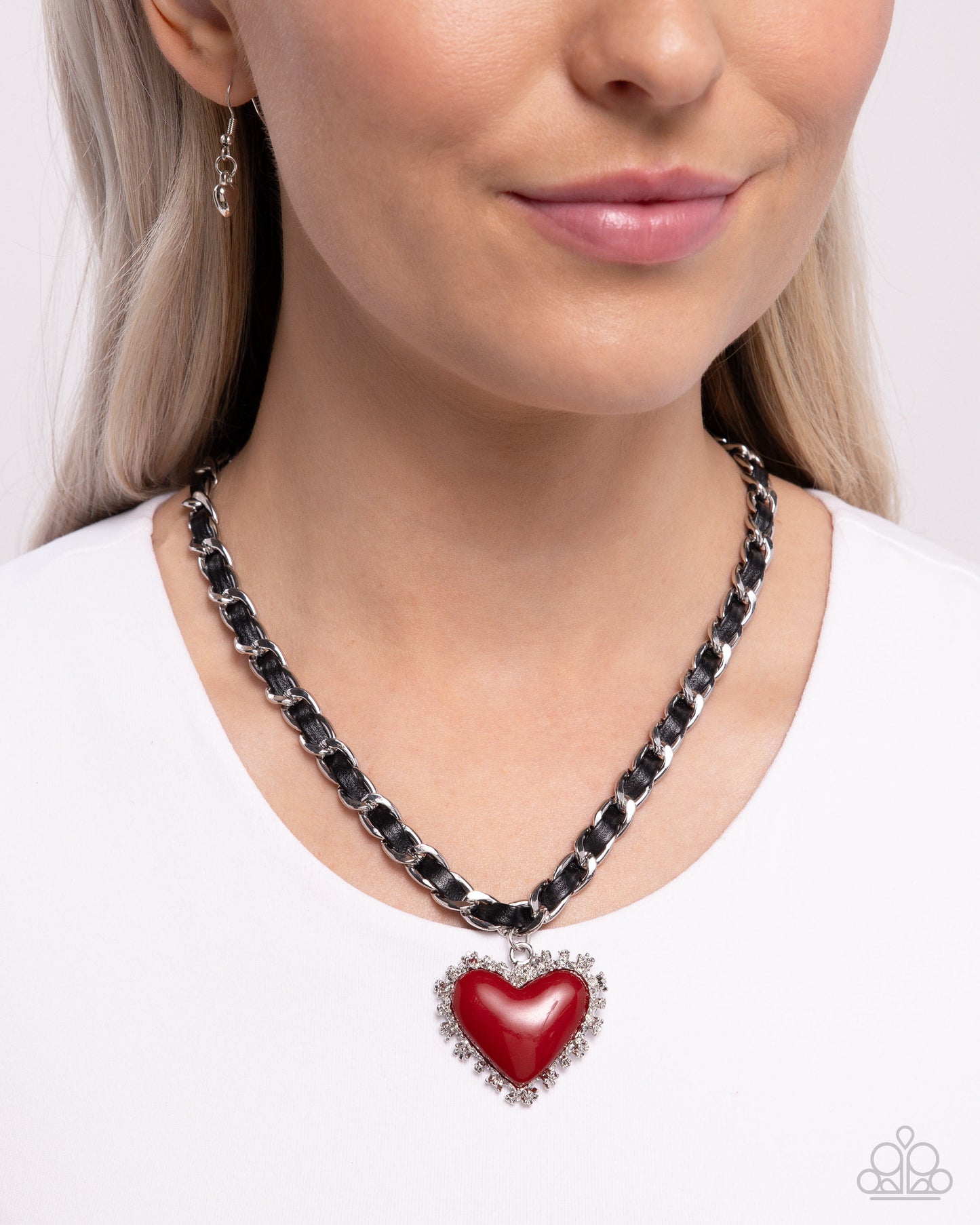 Austere Attraction - Red Heart And Black Ribbon Necklace Paparazzi N2818