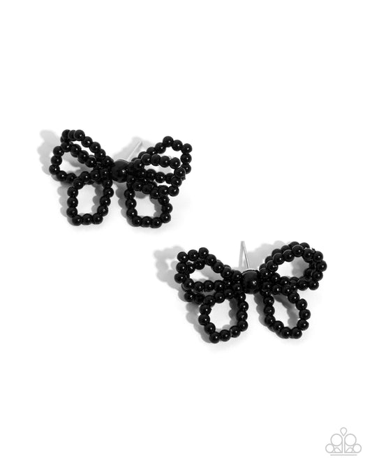 Opera Fanatic - Black Pearl Bow Post Earring Paparazzi E2478