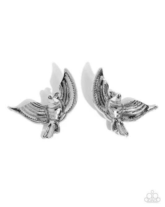 Paparazzi Bird of PLAY - Silver Antiqued Bird Post Earring E2364