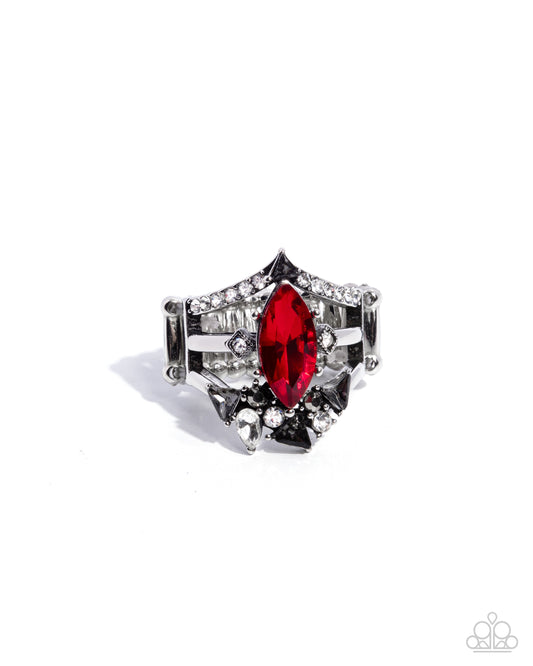 Beggin for Bling - Red, White & Smoky Gem Ring Paparazzi R0841