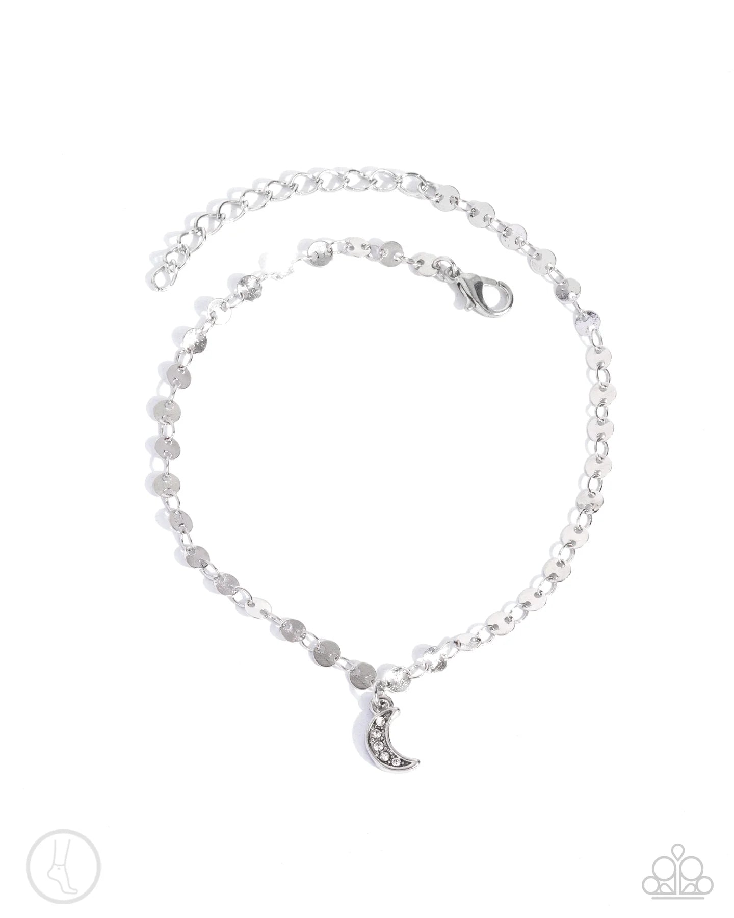 Crescent Chic - Silver Moon White Rhinestone Anklet Paparazzi B2435