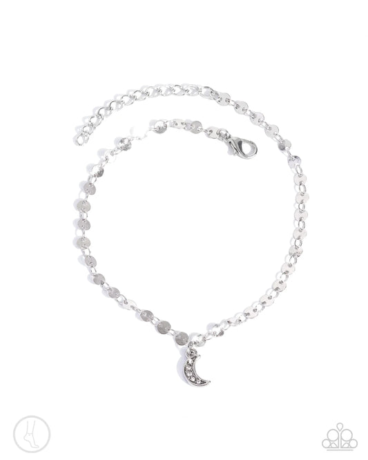 Crescent Chic - Silver Moon White Rhinestone Anklet Paparazzi B2435