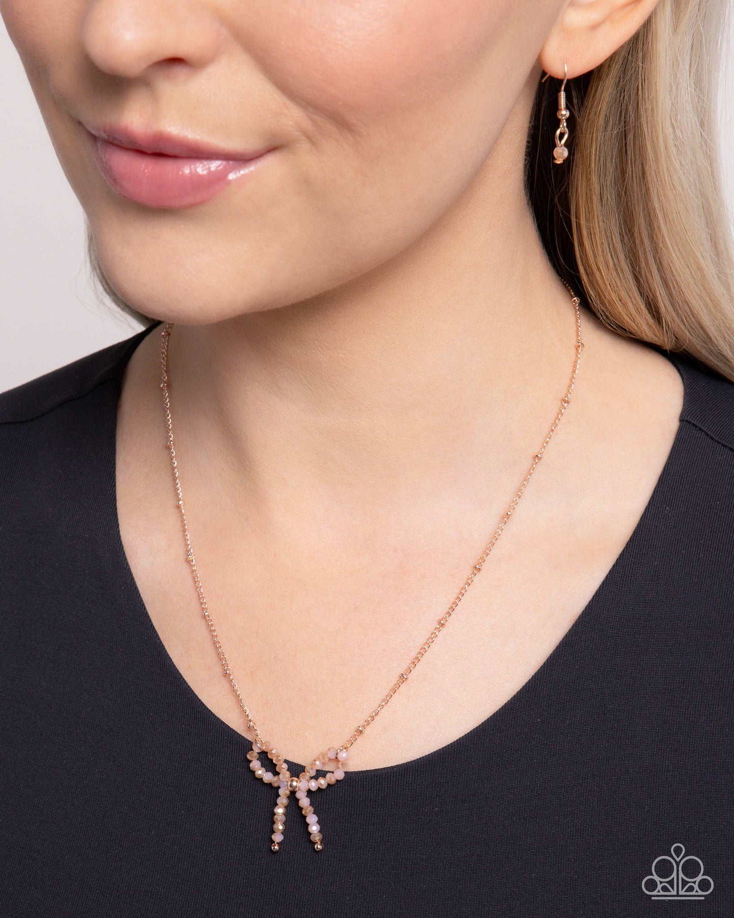 Bridesmaid Bow - Rose Gold Bow Necklace Paparazzi N2646