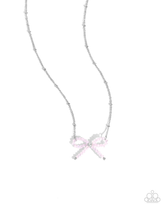 Bridesmaid Bow - Pink - Soft Pink Bead Bow & Satellite Chain Necklace Paparazzi N3104