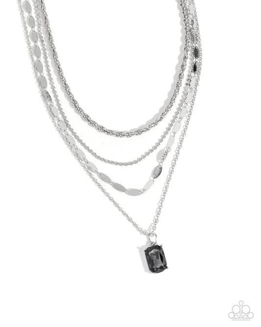 Partnership Promise - Silver Layered Chain & Smoky Gem Necklace Paparazzi N3301