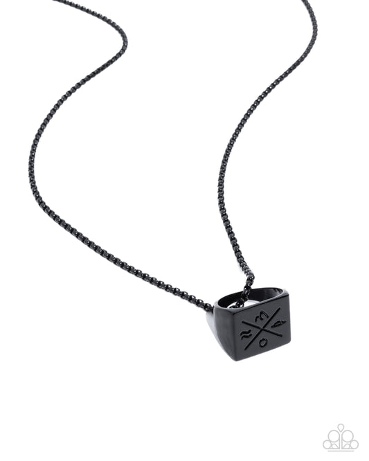 City Chase - Black Painted Ring & Box Chain Urban Men's Necklace Paparazzi N3217