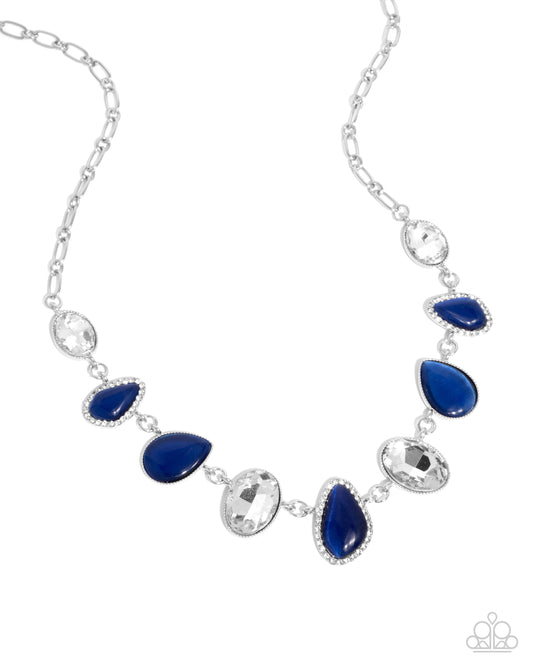 Royal Ready - Blue Montana Cat's Eye Stone & White Gem Necklace Paparazzi N1938