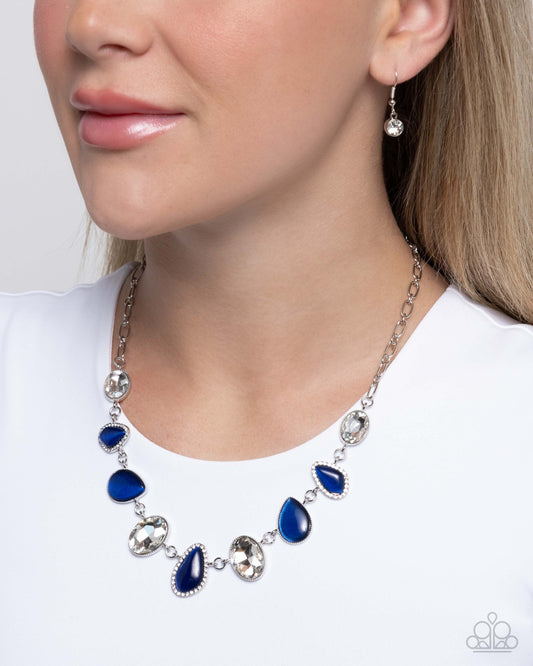 Royal Ready - Blue Montana Cat's Eye Stone & White Gem Necklace Paparazzi N1938
