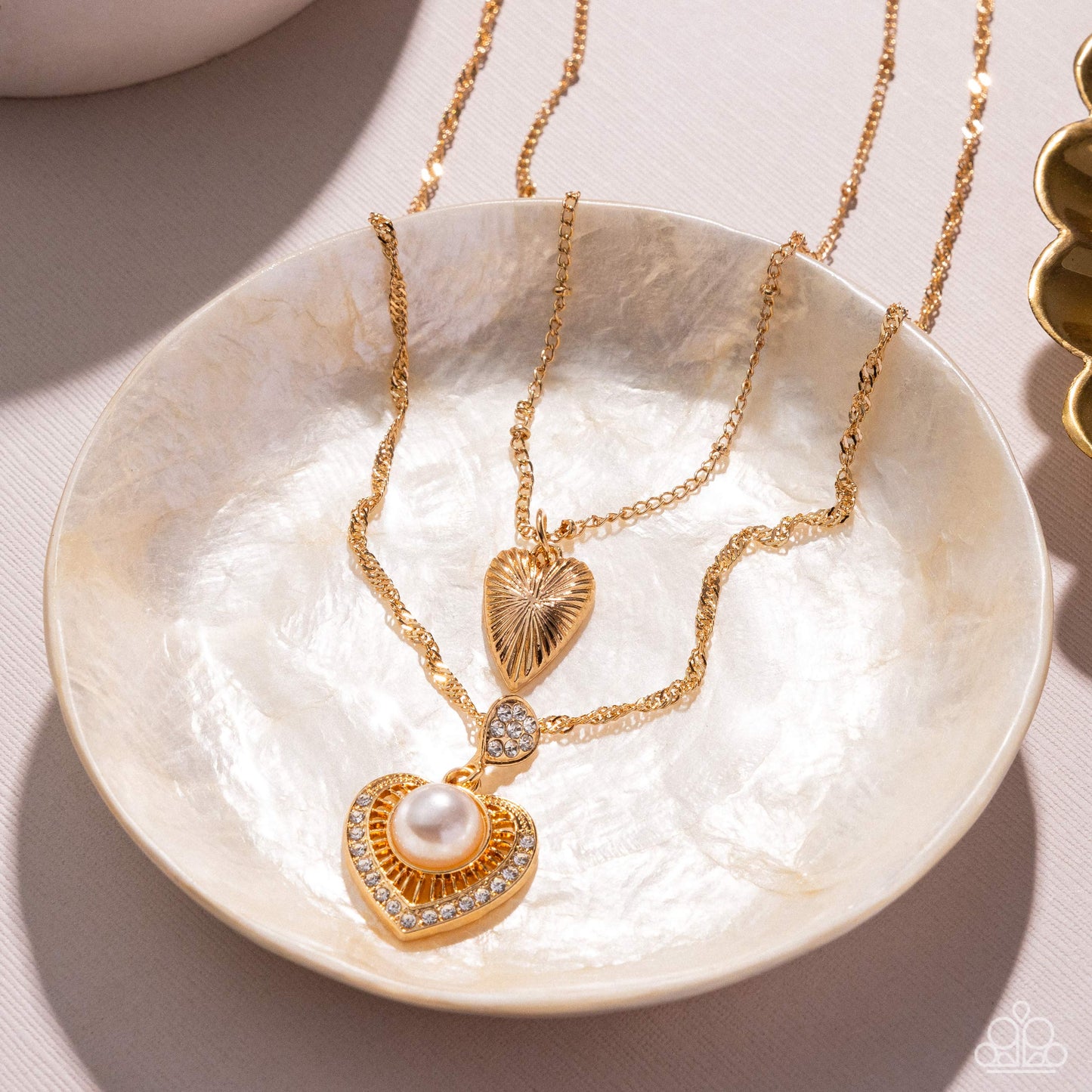 Abstract Affection - Gold Heart & Pearl Layered Necklace Paparazzi