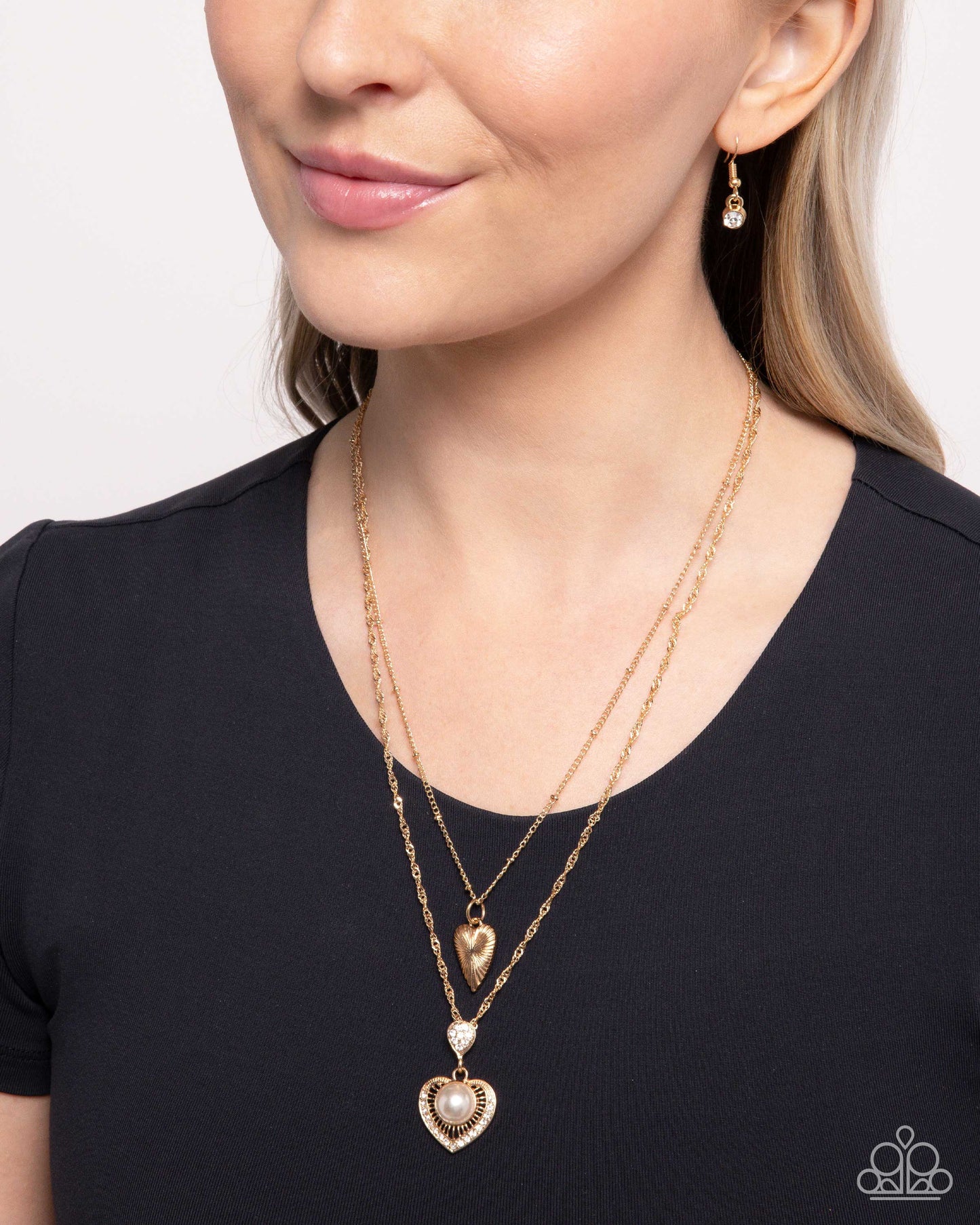 Abstract Affection - Gold Heart & Pearl Layered Necklace Paparazzi