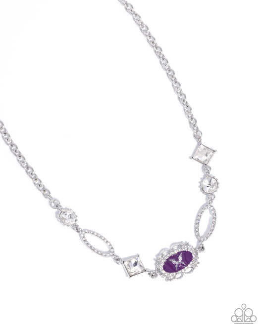 Aerial Approval - Purple Plum Painted Frame & Silver Butterfly Necklace Paparazzi N3312