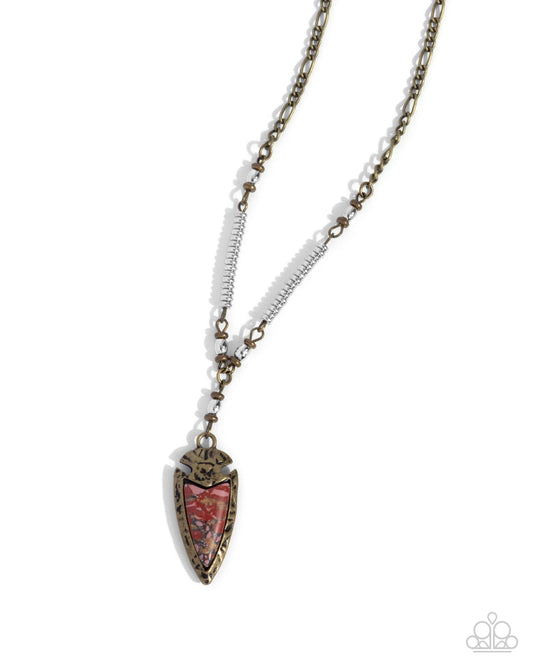 Coarse Change - Red Multicolored Stone Brass Arrow Santa Fe Style Necklace Paparazzi N3215
