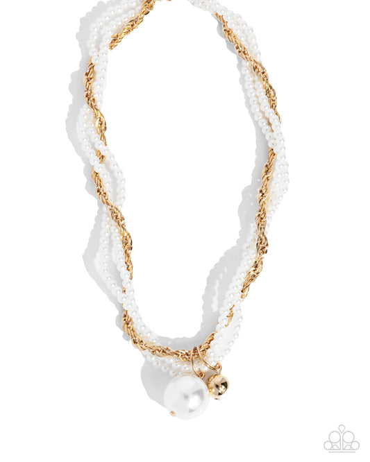 Paparazzi Pearly Perspective - Gold Chain Braided White Pearl Bead Necklace