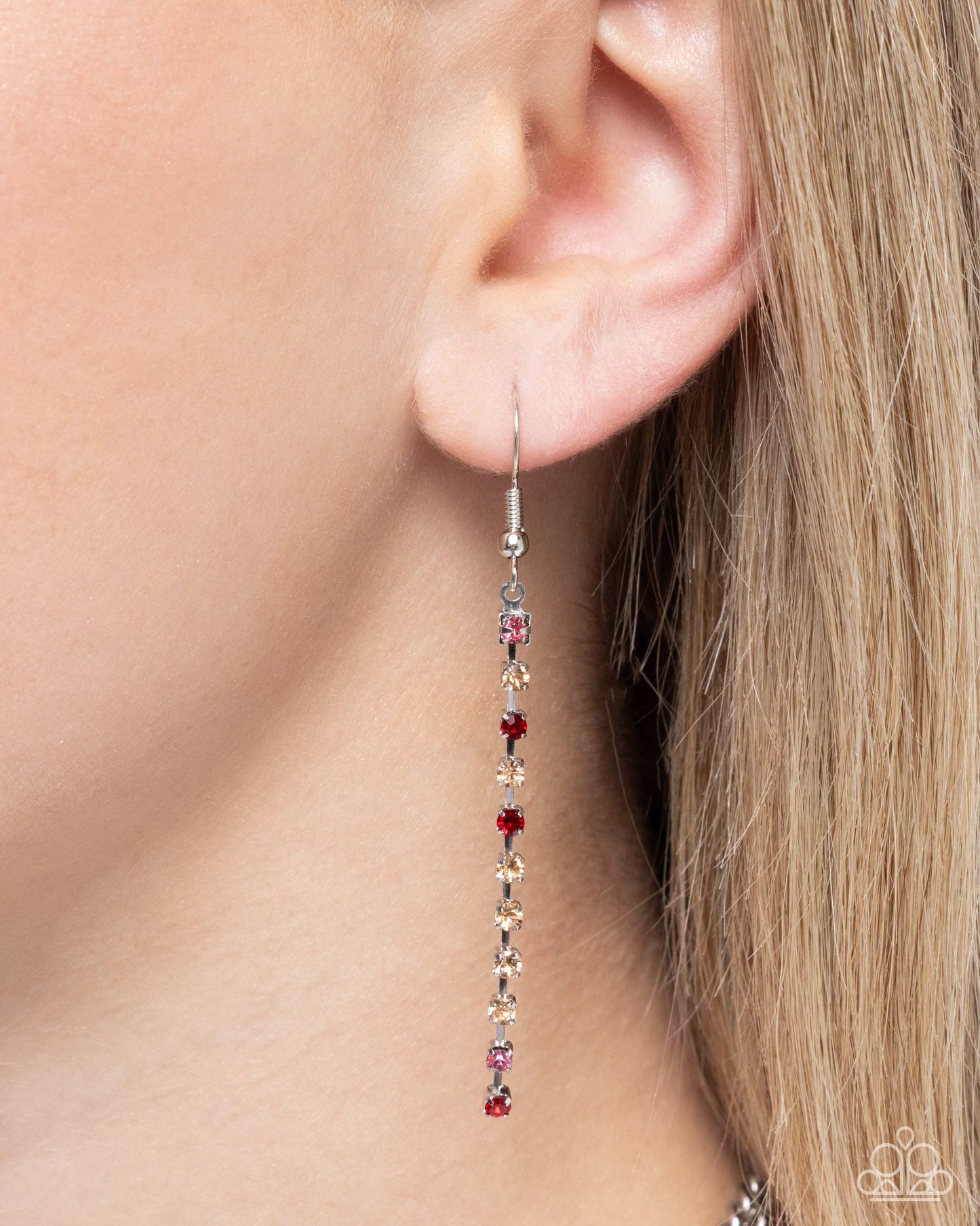 Victorian Influence - Red Light Siam, Rose, Light Peach Rhinestone Silver Bow Necklace Paparazzi N2774