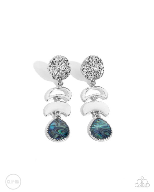 Celestial Character - Blue Abalone Shell & Hammered Silver Crescent Moon Post Earring Paparazzi E2489