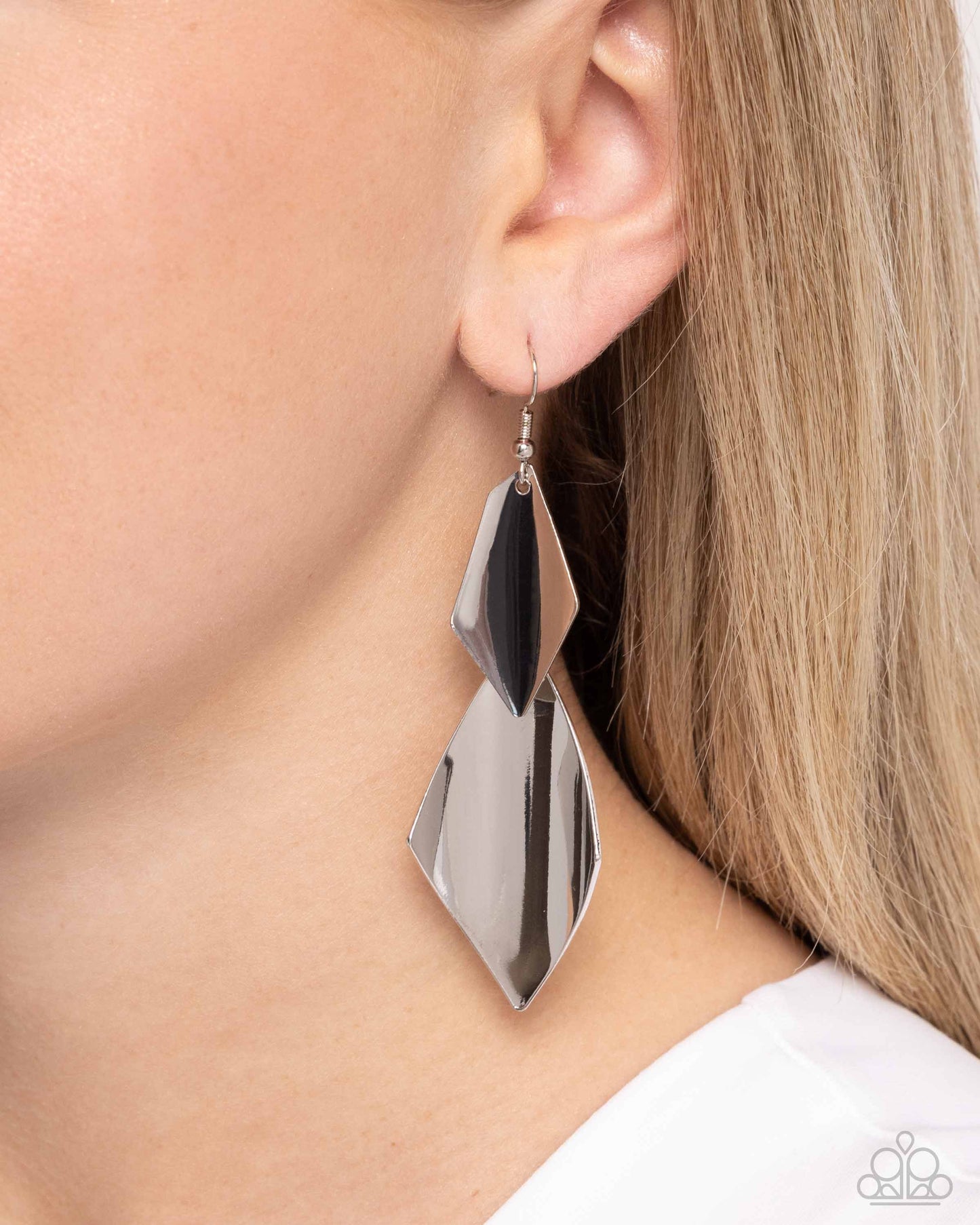 Skillfully Sheared - Silver Highly Reflective Sheen Earring Paparazzi E2341