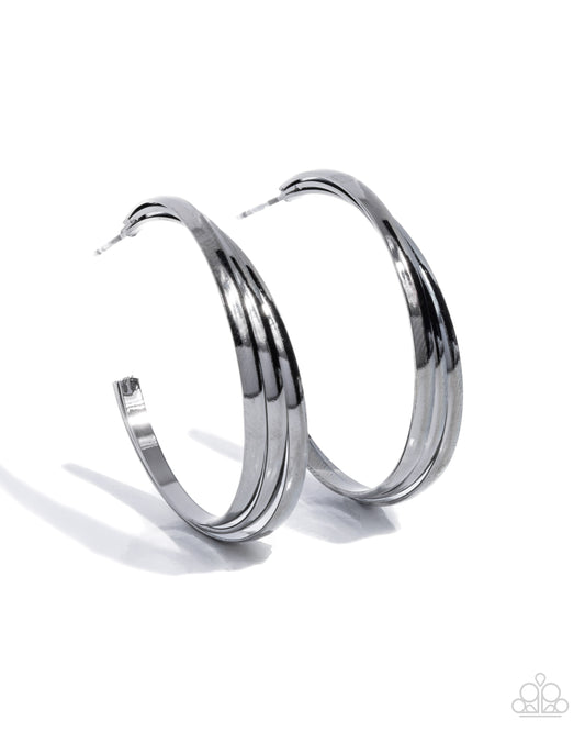 Layover Leader - Black Gunmetal Twist 1 1/2 Inch Hoop Earring Paparazzi E2158