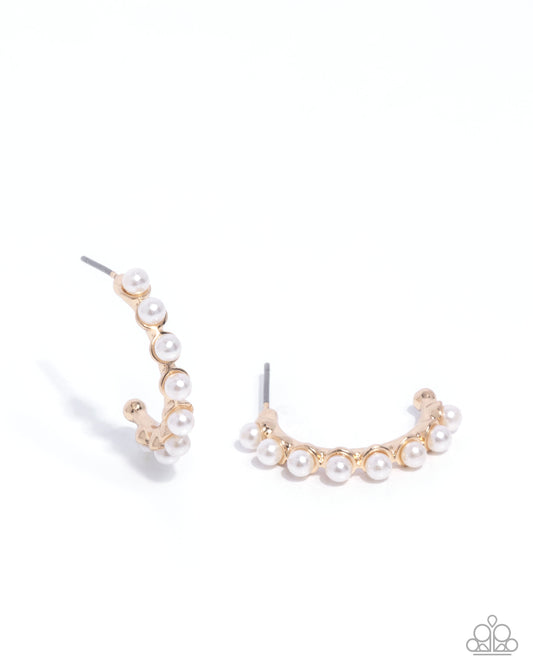 Pearly Passage - Gold & White Pearl 1 Inch Hoop Earring Paparazzi E2329