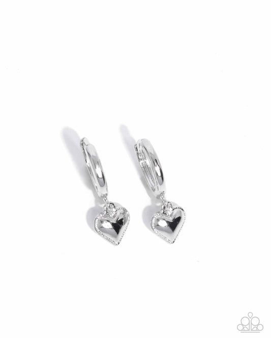 Emotive Elegance - Silver Heart 1/2 Inch Hinge Hoop Earring Paparazzi E2452