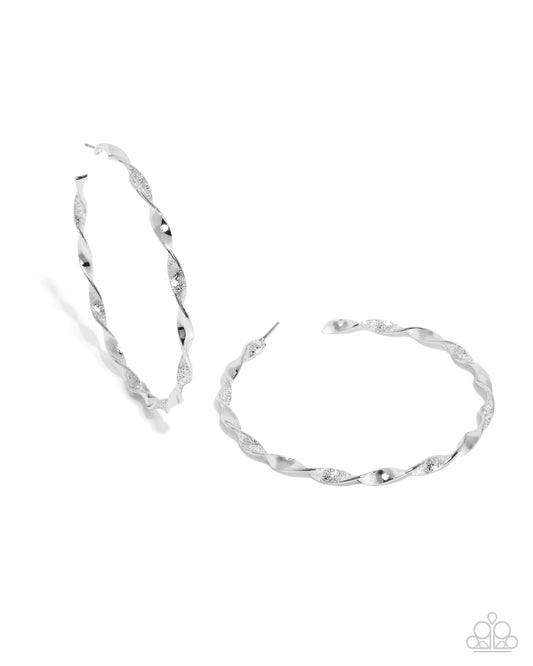 Steady Spirals - Silver 3 Inch Twisted Hoop Earring Paparazzi E2148