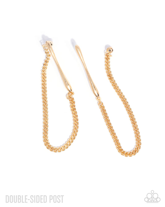 Trenchant Tease - Gold Bar & Curb Chain Double Sided Post Earring Paparazzi E2934
