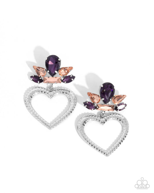 Pushing Perfection - Purple & Peach Gem Silver Heart Post Earring Paparazzi E2482