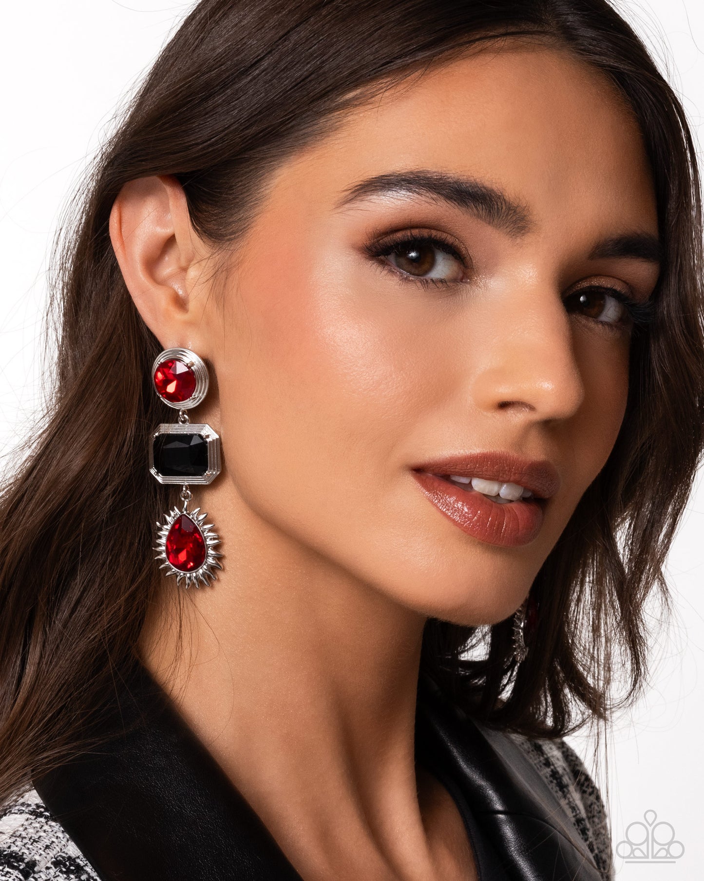Entertaining the Thought - Red Teardrop & Round, Black Emerald Cut Gem Earring Paparazzi E2878