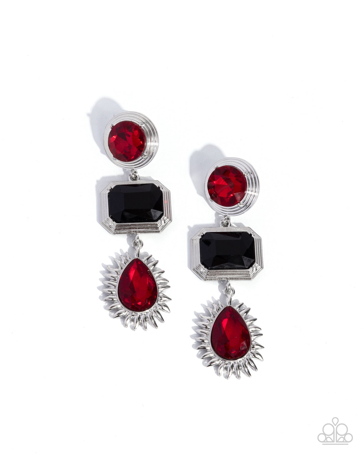 Entertaining the Thought - Red Teardrop & Round, Black Emerald Cut Gem Earring Paparazzi E2878