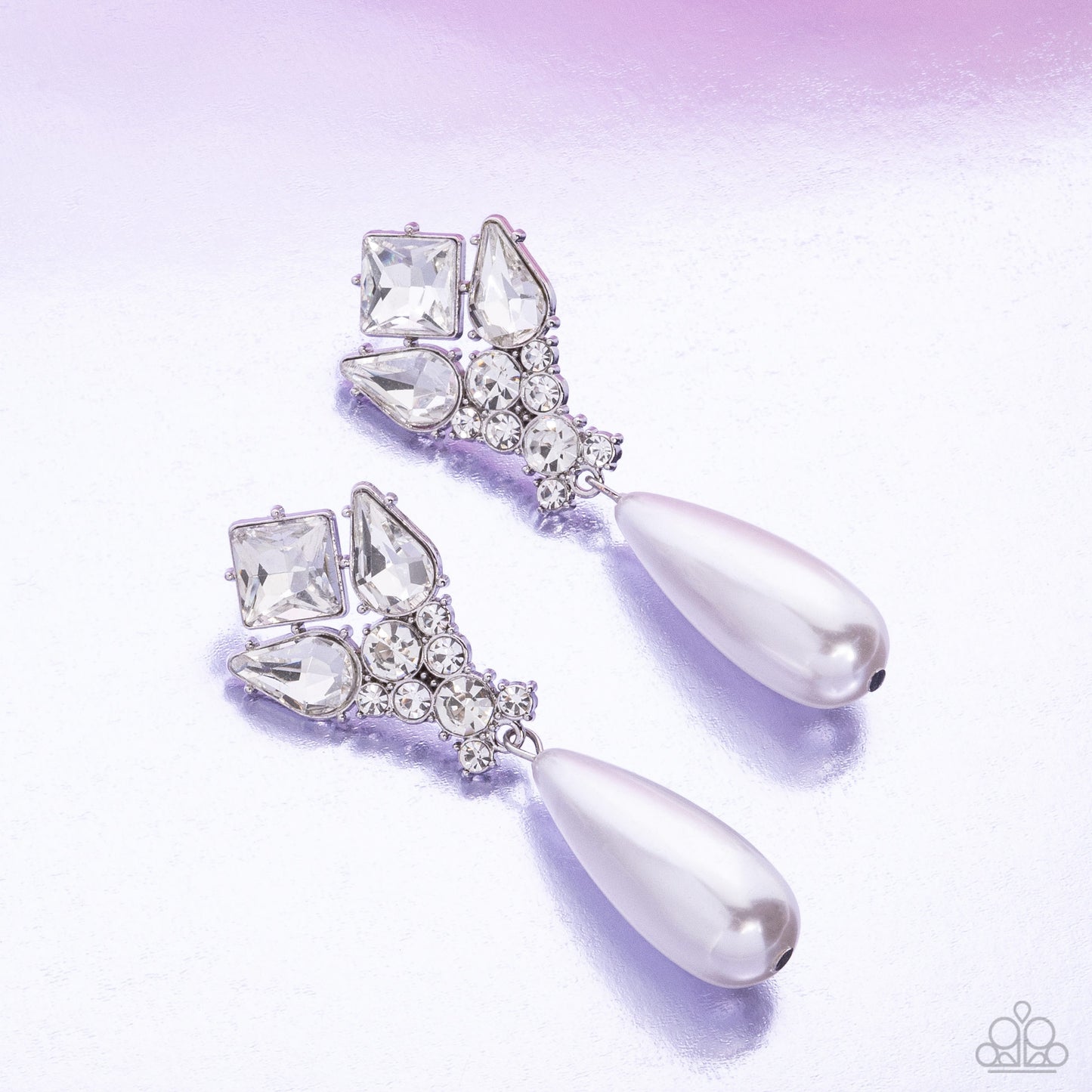 Pearly Promenade - White Rhinestone & Gem, Pearl Teardrop Post Earring Paparazzi E1899