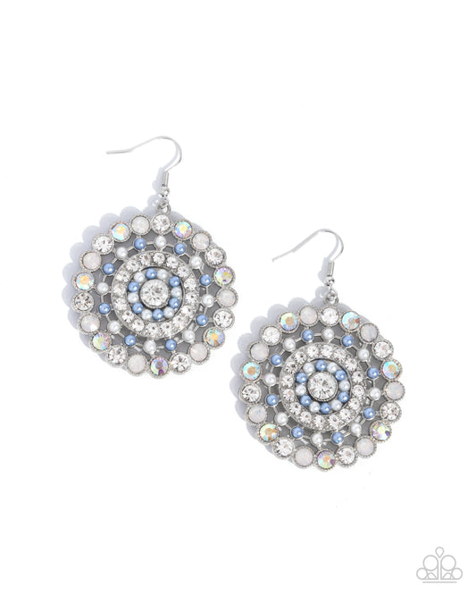 Wreathed Wonderland - Blue Chambray, White Pearl & Iridescent Rhinestone Earring Paparazzi E2954