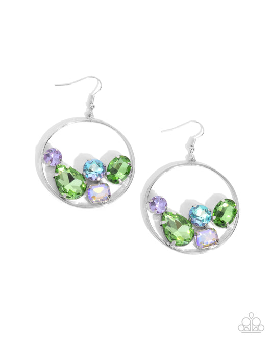 Treasure Timbre - Green, Blue, Purple & UV Purple Gem Earring Paparazzi E2657