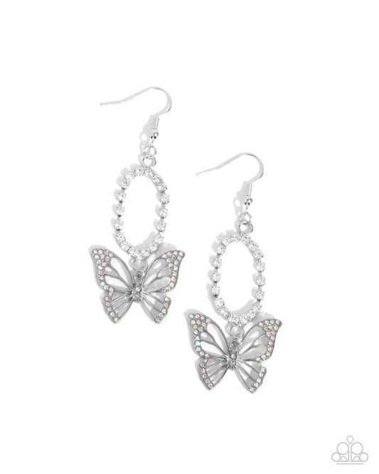 Aerial Avenue - Multi Iridescent Rhinestone Butterfly Earring Paparazzi E2312
