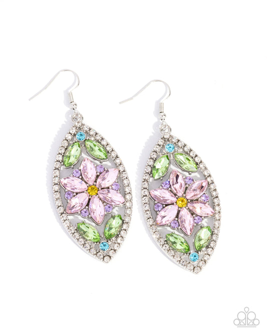 Gallant Garden - Multi Pink, Yellow & Green Gem Flower Earring Paparazzi E2432
