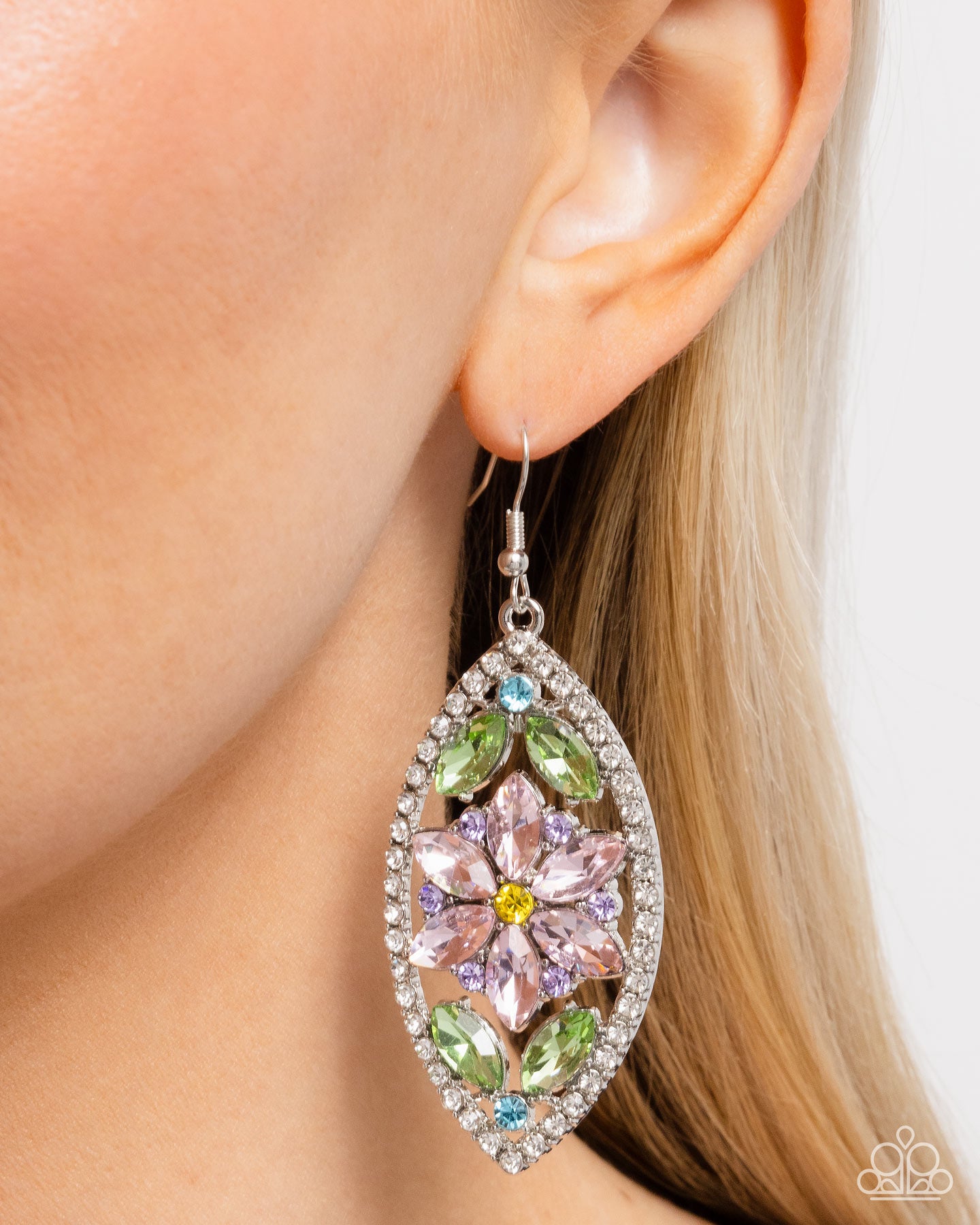 Gallant Garden - Multi Pink, Yellow & Green Gem Flower Earring Paparazzi E2432